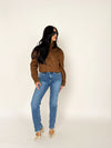 Walnut Faux Suede Bomber Jacket