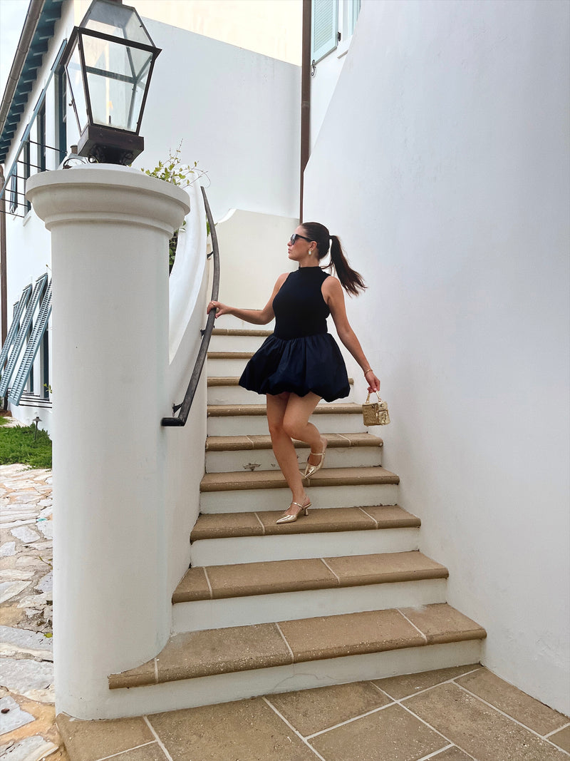 Black Mock Neck Bubble Dress