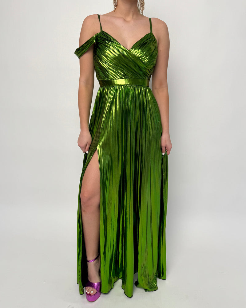 Metallic Green Pleated Gown