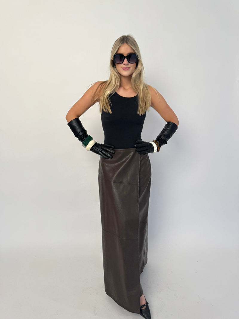 Mocha Leather Maxi Skirt