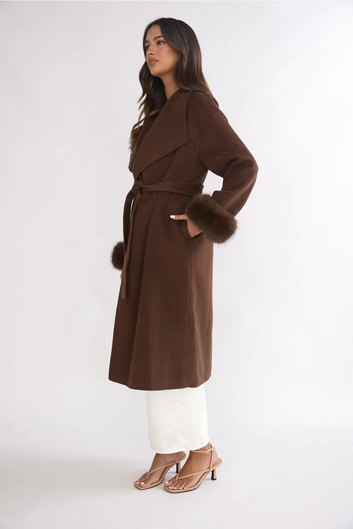 Chocolate Brown Fur Cuff Coat