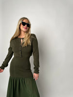 Olive Green Dress & Cardigan Set