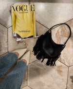 Black Leather Fringe Mini Purse