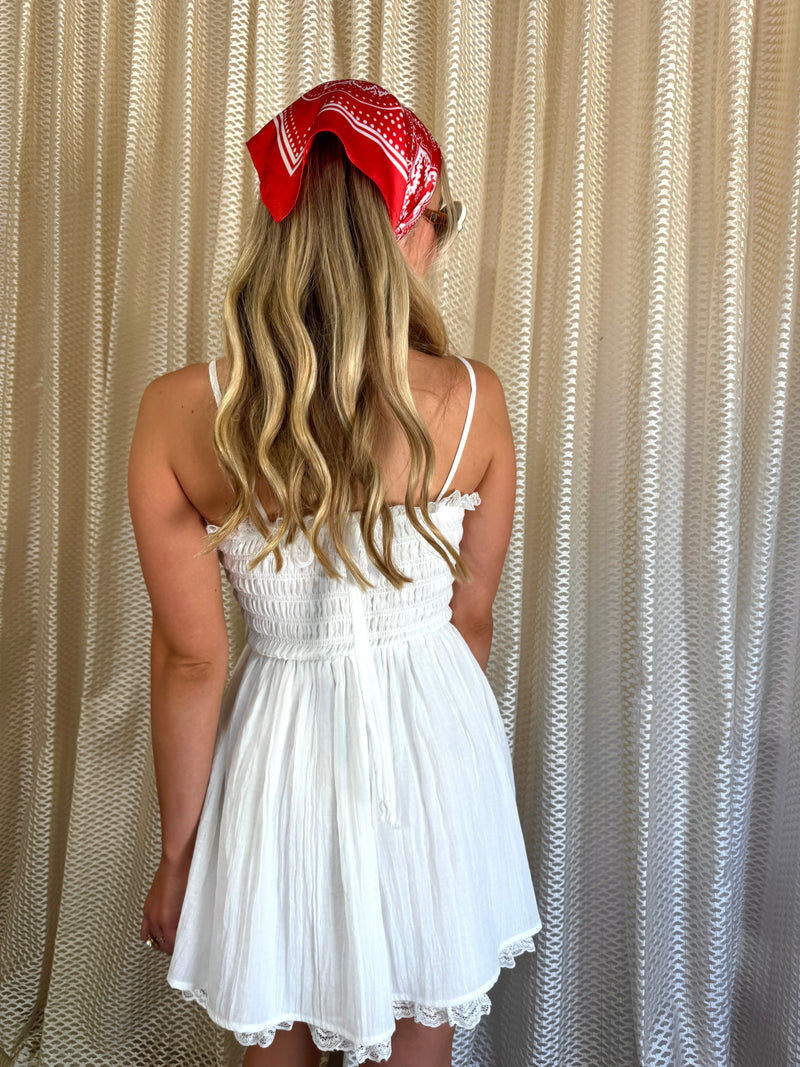 White Lace Trim Mini Dress