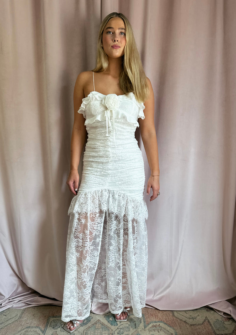 White Lace Rosette Gown