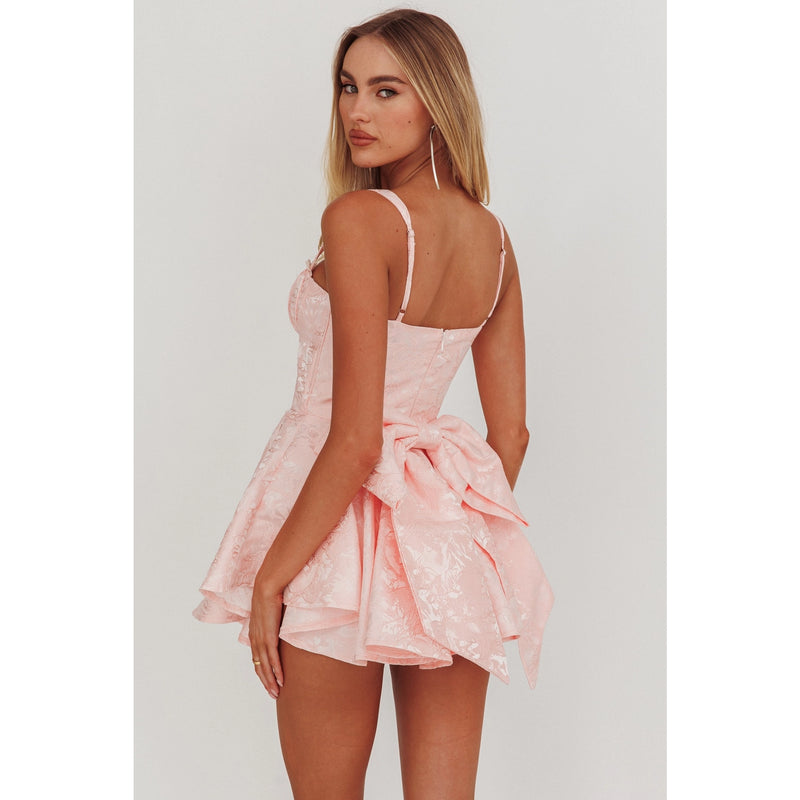 Pink Jacquard Romper Dress