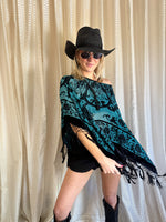 Teal Blue Velvet Poncho Top