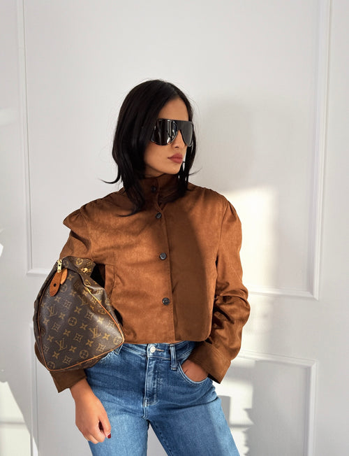 Walnut Faux Suede Bomber Jacket