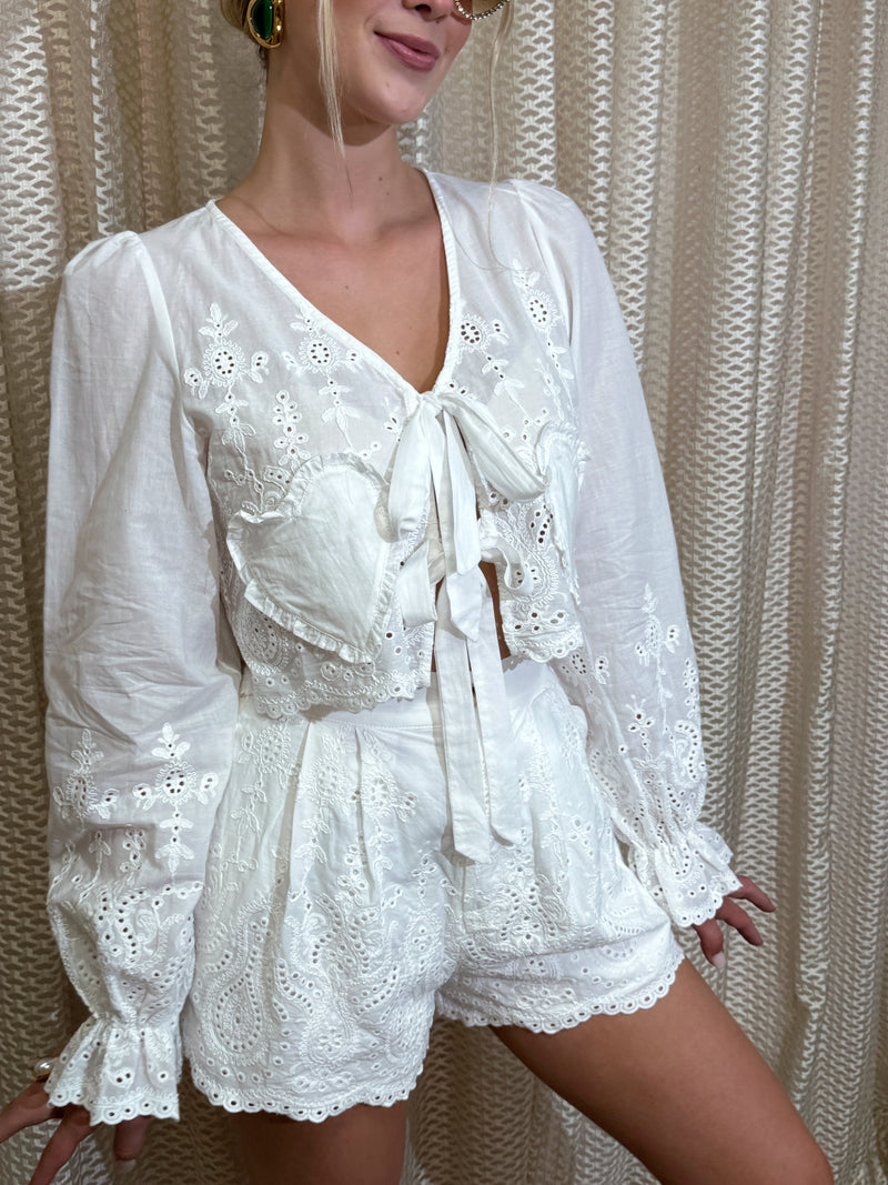Eyelet Heart Tie Front Top