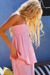 Pink Smocked Strapless Top