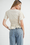 Kingsley Cream Mixed Fabric Top