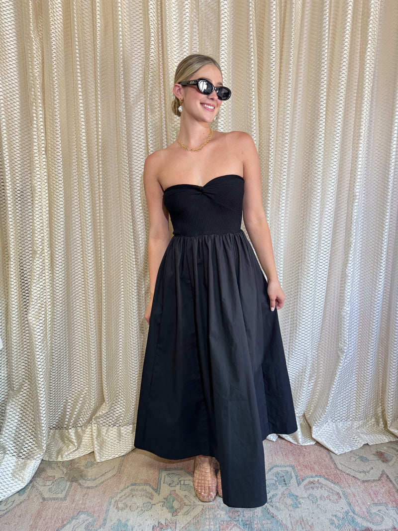 Black Strapless Twist Front Maxi Dress