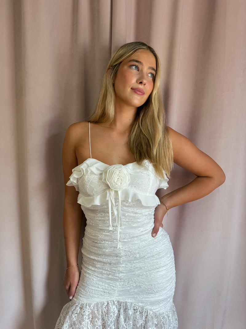 White Lace Rosette Gown