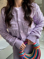 Lavender Chunky Knit Cardigan Sweater