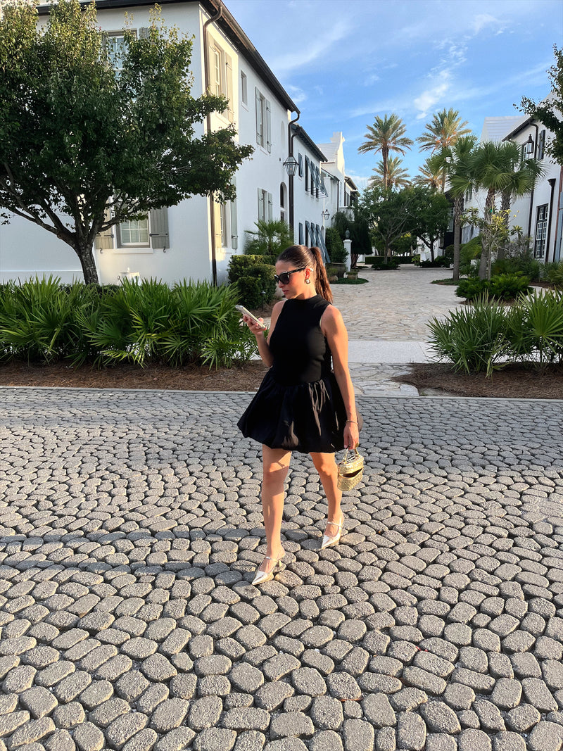 Black Mock Neck Bubble Dress