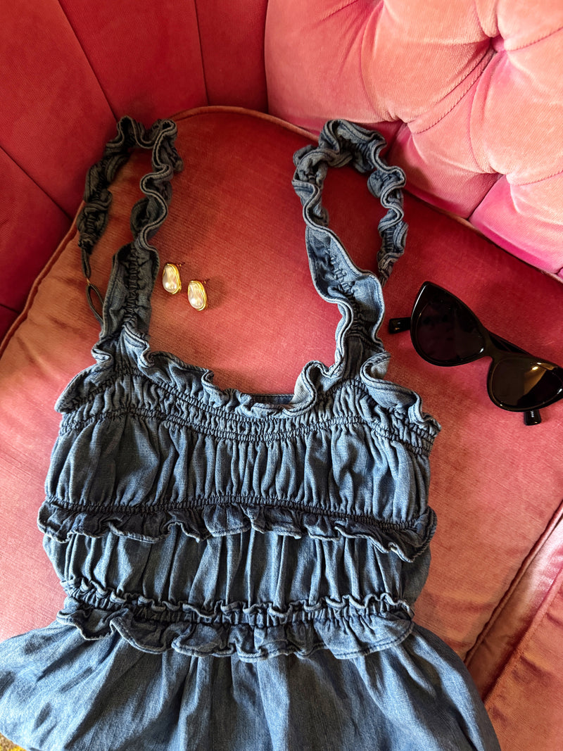 Denim Ruffle Midi Dress