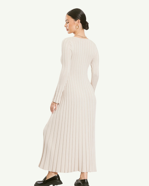 Taupe Ribbed Knit Maxi Dress