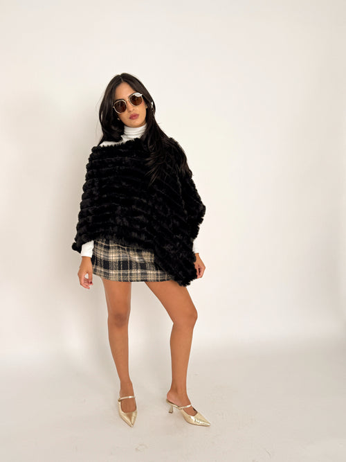 Black Faux Fur Poncho