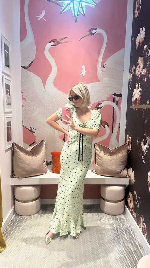 Seafoam Puff Sleeve Polka Dot Dress