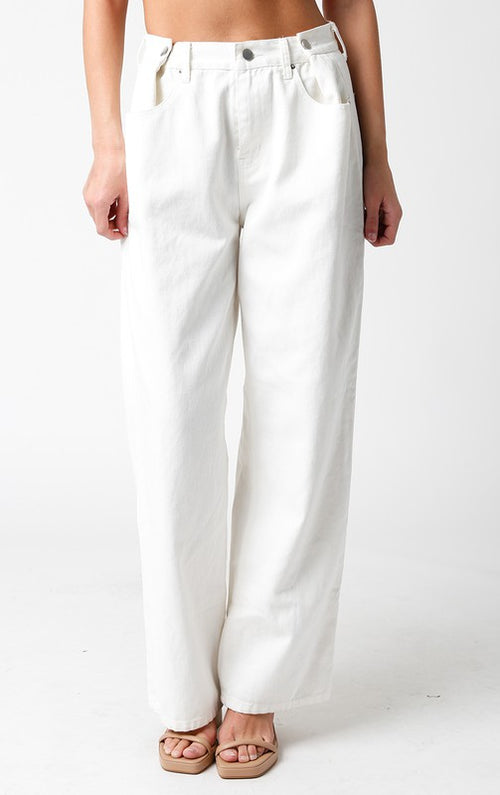 White Side Button Denim Pants