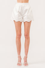 White Scalloped Poplin Shorts