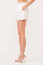 White Scalloped Poplin Shorts