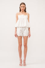 White Scalloped Poplin Shorts