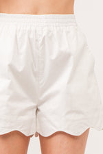 White Scalloped Poplin Shorts