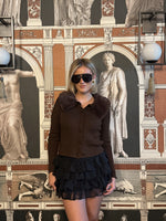 Chocolate Faux Fur Collar Cardigan
