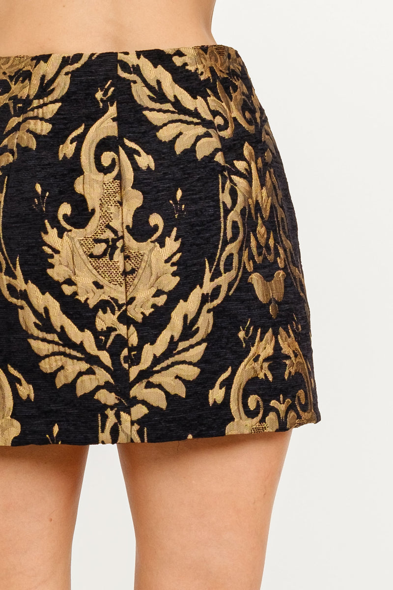 Black & Gold Jacquard Mini Skirt