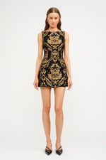 Black & Gold Jacquard Dress