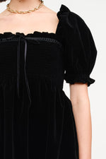 Black Velvet Smocked Mini Dress