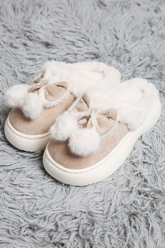 Tan Bow Slippers