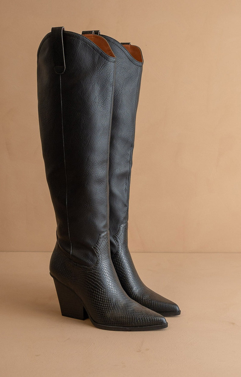 Western Black Knee High Boots
