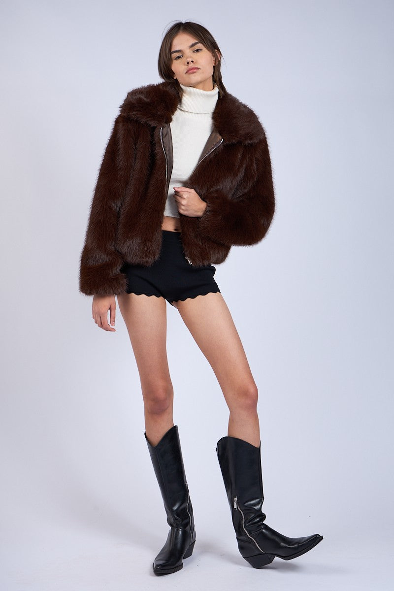 Chocolate Brown Faux Fur Jacket