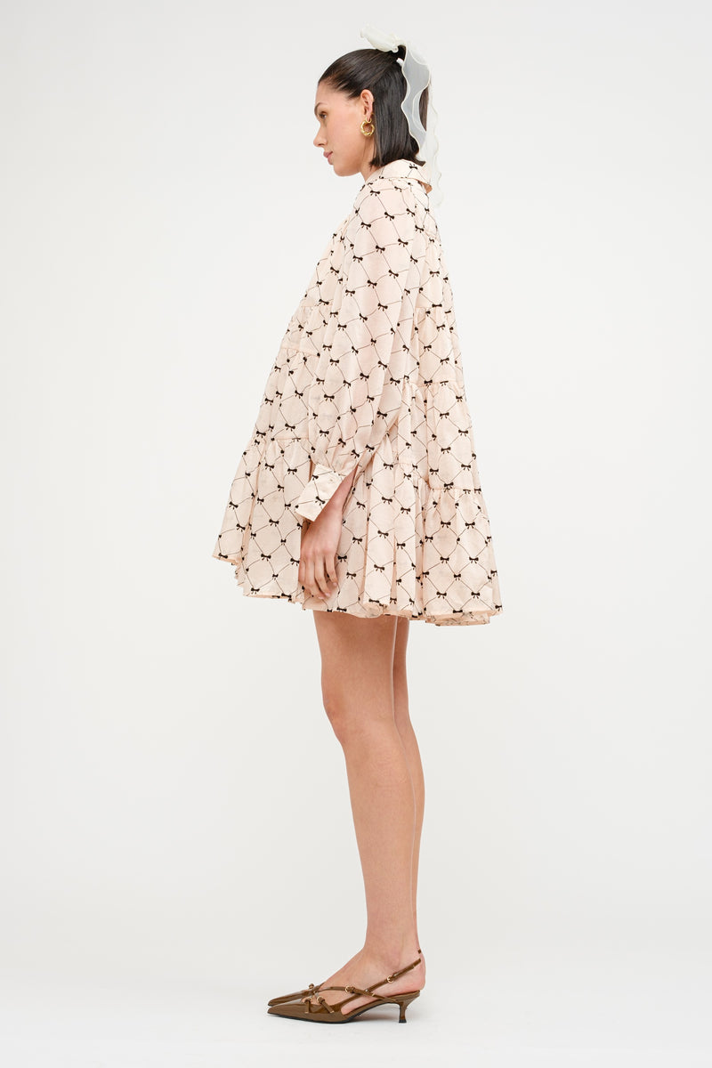 Organza Bow Printed Mini Dress