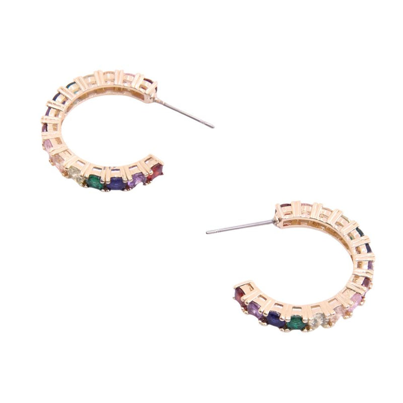 Rainbow Rhinestone Hoop Earrings