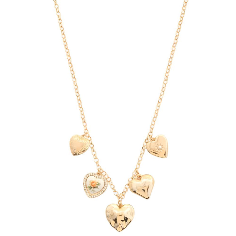 Flower Heart Charm Necklace