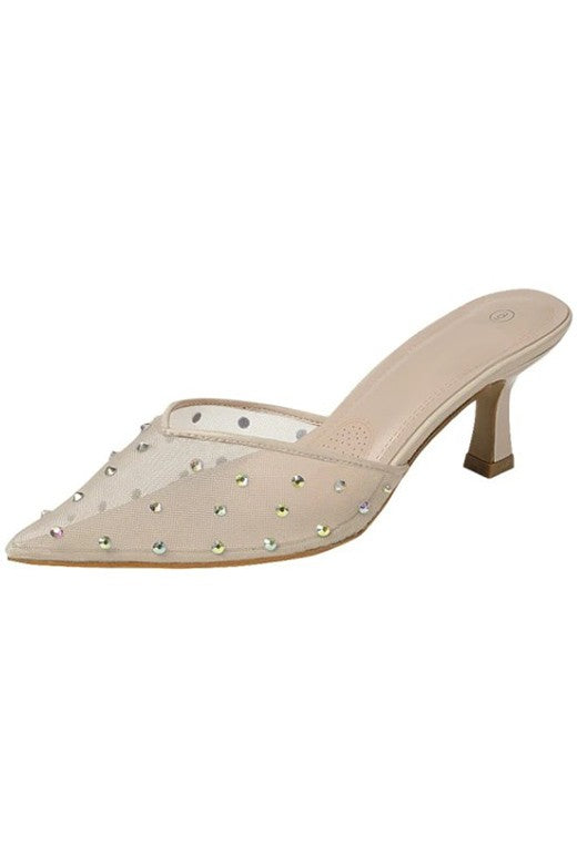 Nude Mesh Rhinestone Heels