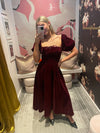 Burgundy Velvet Smocked Midi Dress