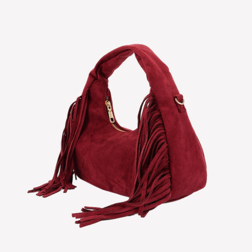 Burgundy Suede Fringe Purse