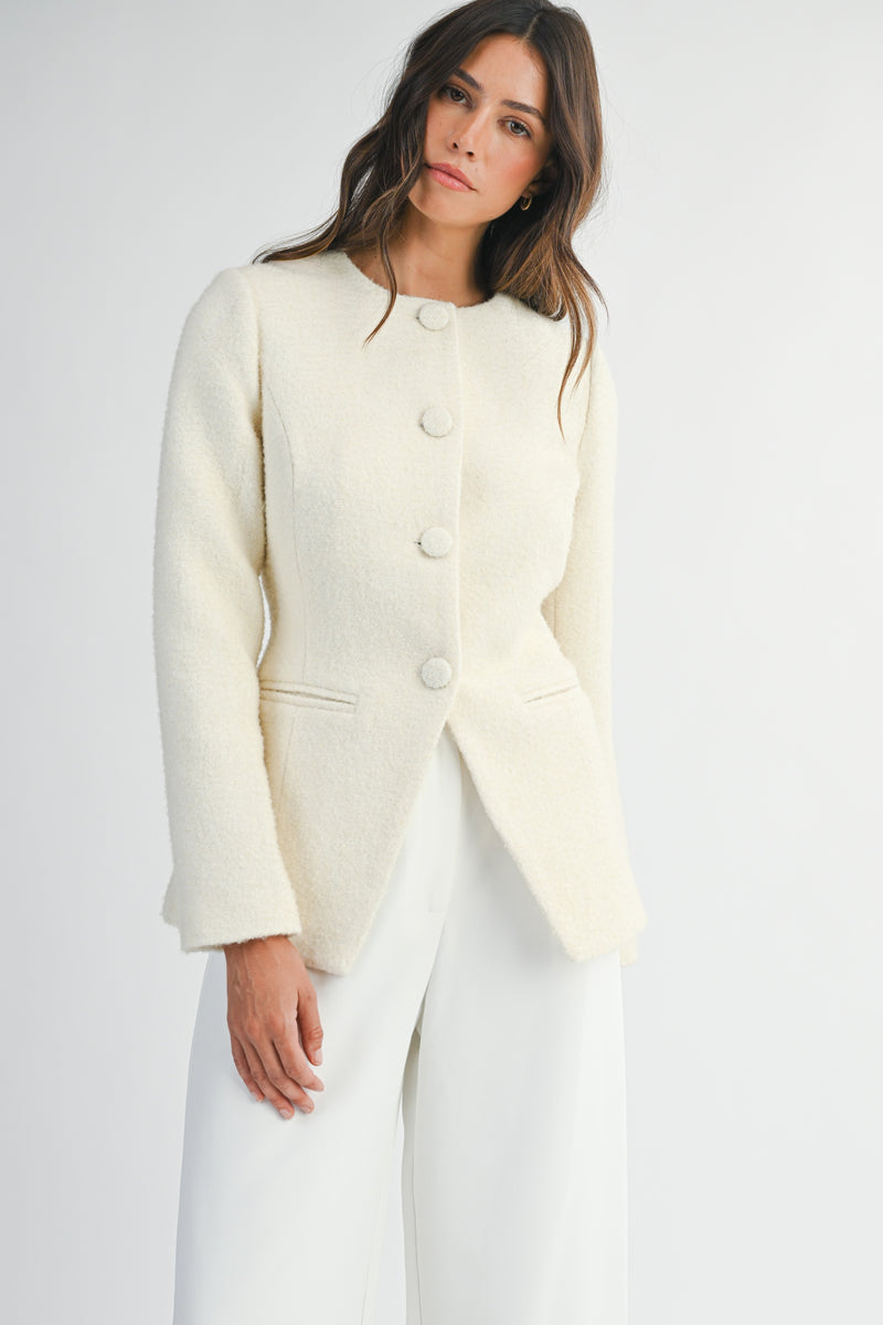 Cream Boucle Blazer Jacket