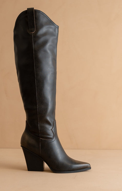Western Black Knee High Boots