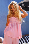 Pink Smocked Strapless Top