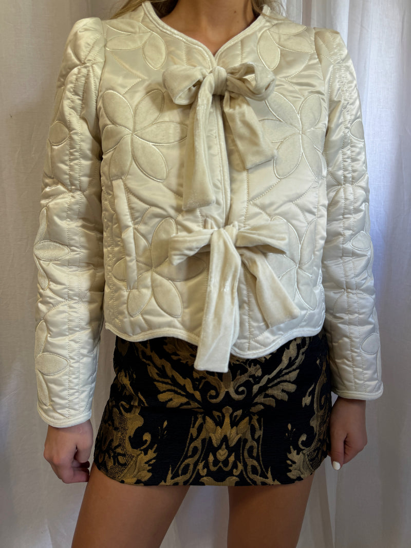 Cream Velvet Flower Quilted Jacket