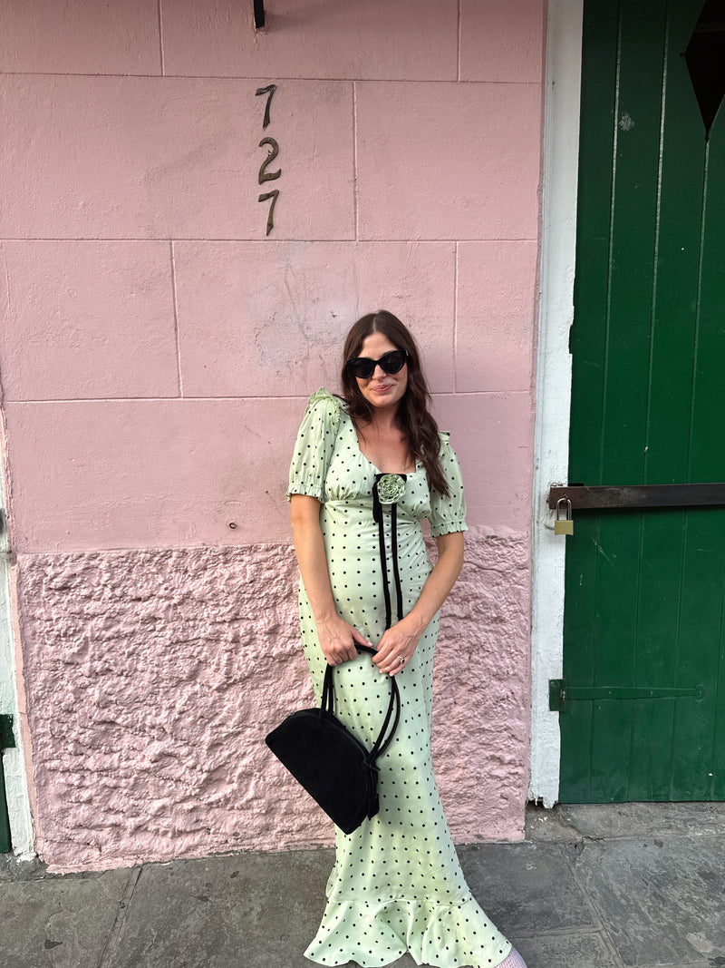 Seafoam Puff Sleeve Polka Dot Dress