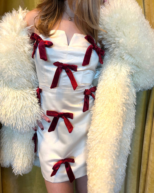 Cindy Satin Strapless Bow Mini Dress