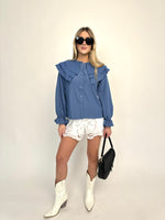 Denim Ruffle Blouse