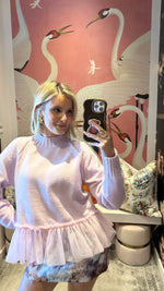 Light Pink Tulle Trim Turtleneck Sweater