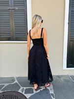 Black Floral Bow Midi Dress